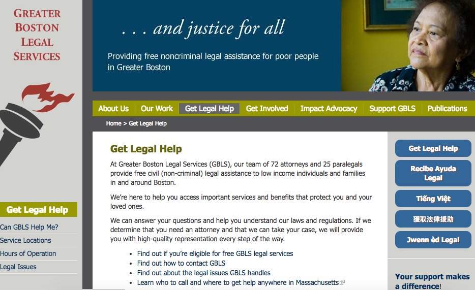 Greater Boston Legal Services website 